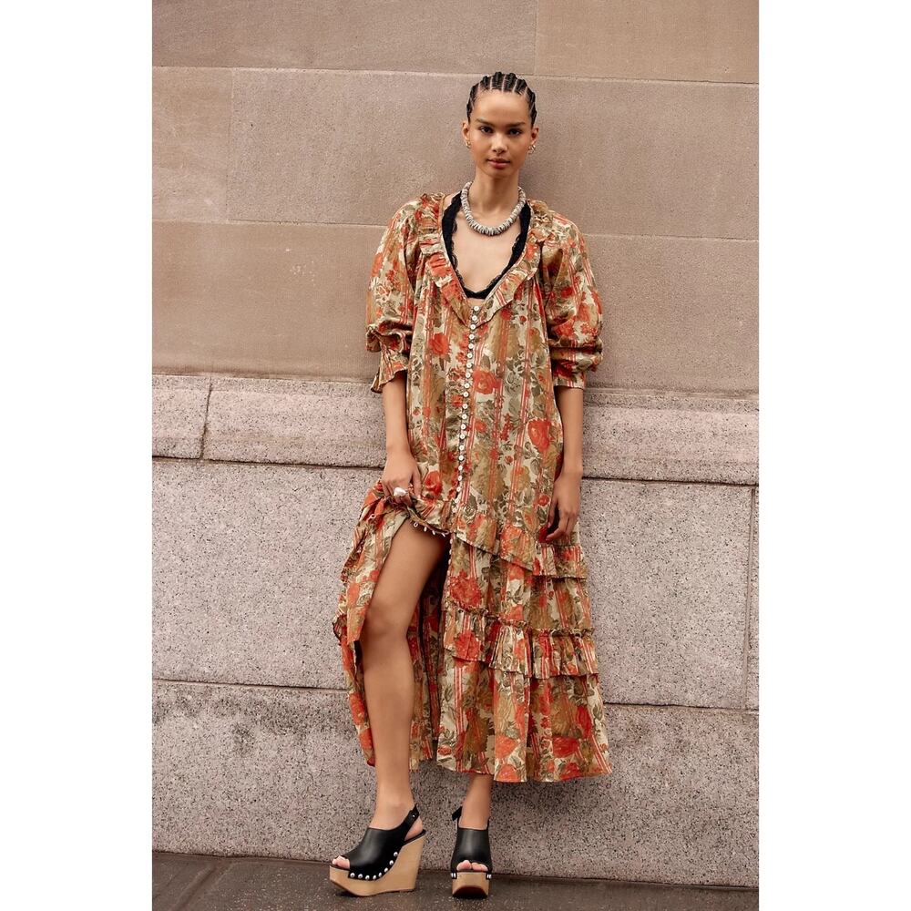 Free People Garden Wonders Maxi Dress Retro 70s Bohemian Floral Size XL - Picture 12 of 14